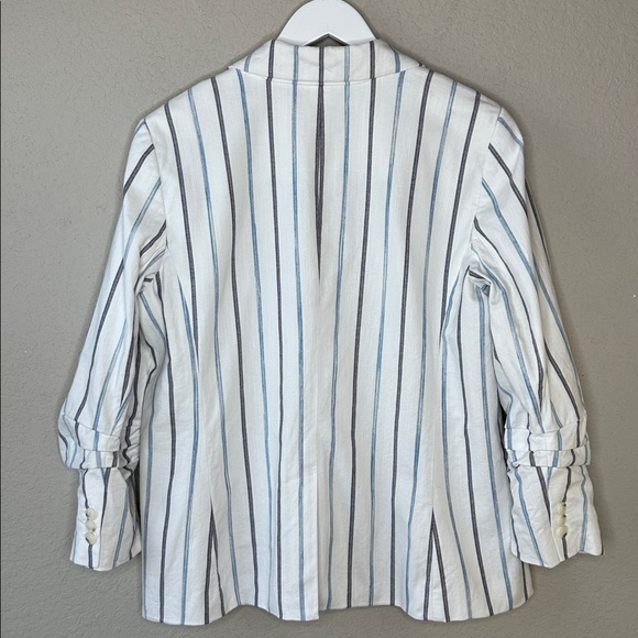 Talbots Women's Cinched Cuff Blazer White Black Stripe Cotton Size 16 - Picture 9 of 16